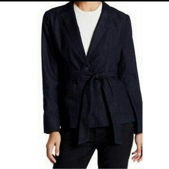 Susina Dark Blue Denim Tie Front Button-Front Women's Blazer Jacket. Size S - Picture 6 of 12